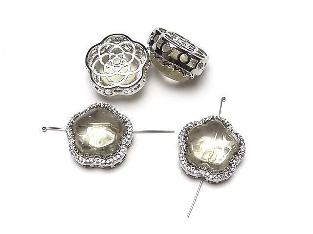 Lemon Quartz AAA-CZ Bezel Setting Flower Motif Through Type 20mm 1pc