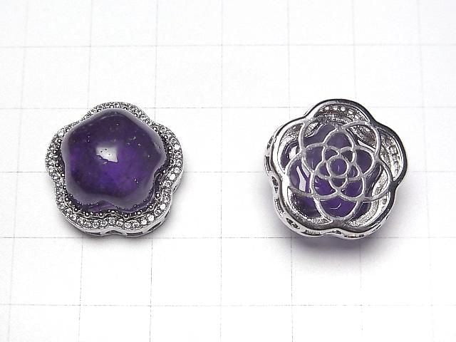 Amethyst AAA- CZ Bezel Setting Flower Motif Through Type 20mm 1pc