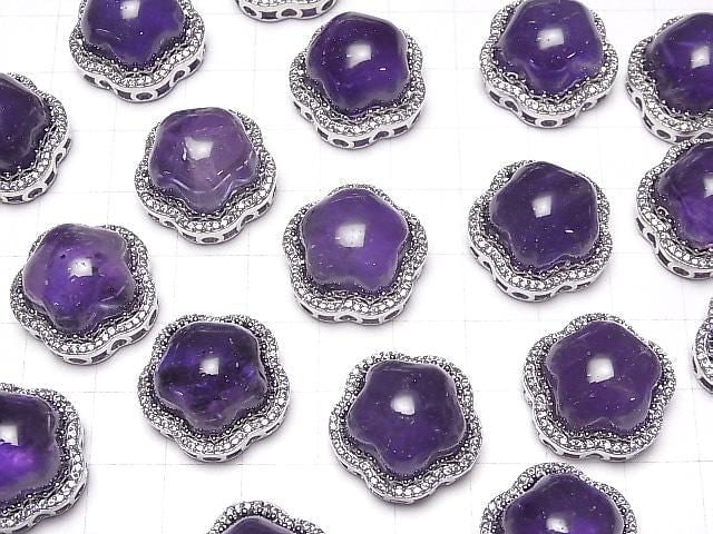Amethyst AAA- CZ Fassung Blütenmotiv Durchgangsart 20mm 1 Stück