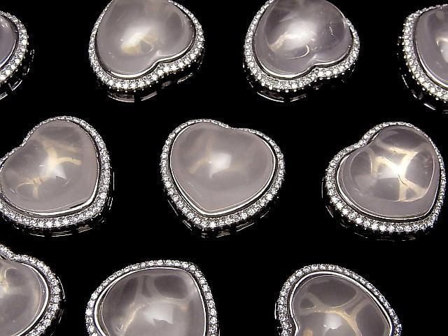 Rose Quartz AAA- CZ Bezel Setting Heart Motif Through Type 19.5x21mm 1pc