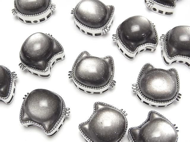 Silver Obsidian AAA Bezel Setting Cat Motif Through Type 16x20mm 1pc
