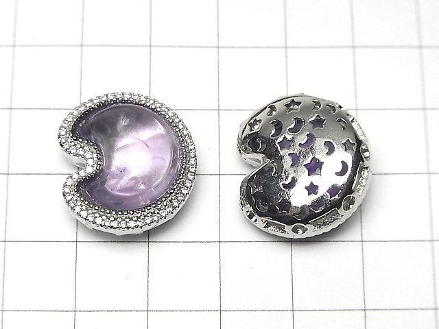 Amethyst AAA- CZ Bezel Setting Moon Motif Through Type 21x19mm 1pc