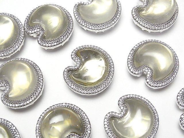 Lemon Quartz AAA- CZ Bezel Setting Moon Motif Through Type 21x19mm 1pc