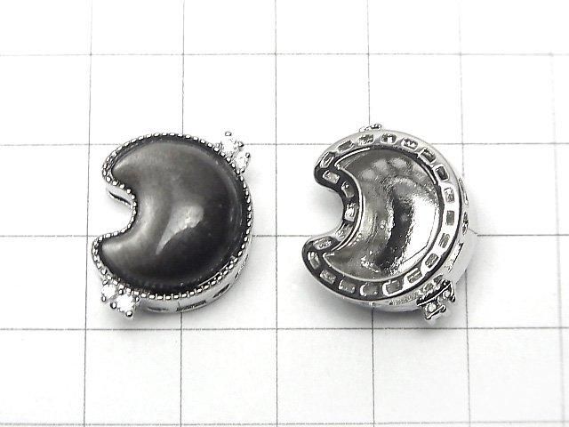 Silver Obsidian AAA CZ Bezel Setting Moon Motif Through Type 22x16mm 1pc