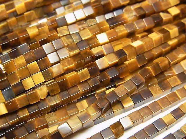Yellow Tiger's Eye AA++ Cube 2x2x2mm 1strand beads (aprx.15inch/37cm)