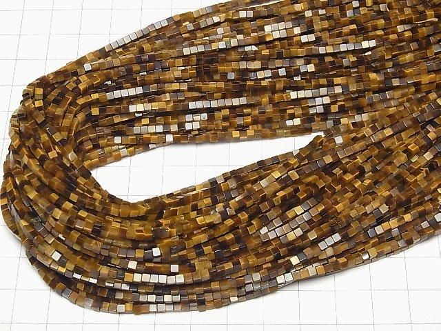 Gelbes Tigerauge AA++ Würfel 2x2x2mm 1Strang Perlen (ca. 15Zoll/37cm)