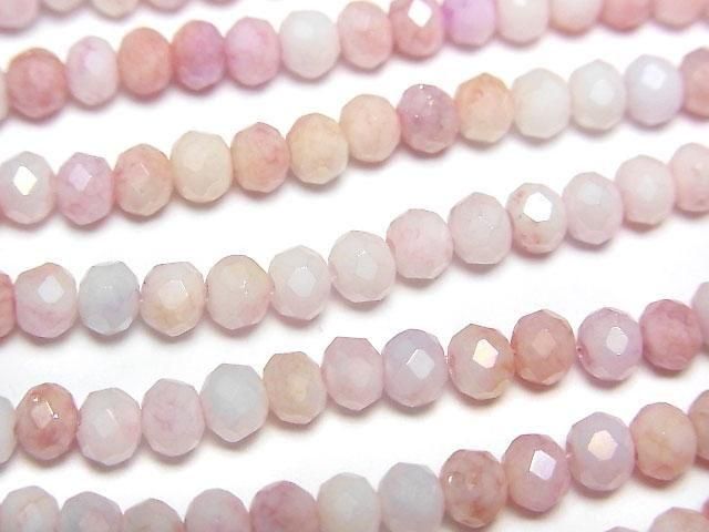Glasperlen Facettierte Knopf-Rondelle 4x4x3mm Pink x Weiß AB 1 Strang Perlen (ca. 16 Zoll/40 cm)