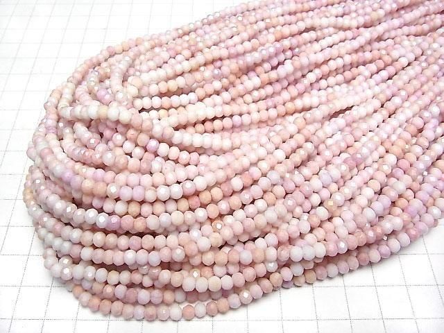 Glasperlen Facettierte Knopf-Rondelle 4x4x3mm Pink x Weiß AB 1 Strang Perlen (ca. 16 Zoll/40 cm)