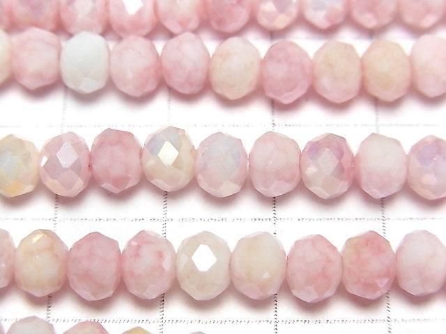 Glasperlen Facettierte Knopf-Rondelle 6x6x4.5mm Pink x Weiß AB 1 Strang Perlen (ca. 15 Zoll/37 cm)