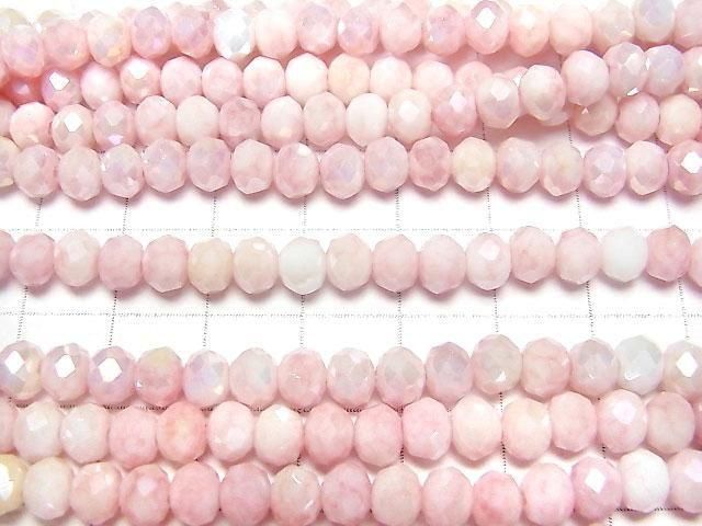 Glasperlen Facettierte Knopf-Rondelle 6x6x4.5mm Pink x Weiß AB 1 Strang Perlen (ca. 15 Zoll/37 cm)