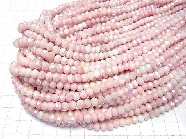 Glasperlen Facettierte Knopf-Rondelle 6x6x4.5mm Pink x Weiß AB 1 Strang Perlen (ca. 15 Zoll/37 cm)