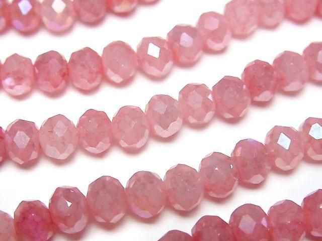 Glasperlen Facettierte Knopf-Rondelle 6x6x4.5mm Milchig x Rot AB 1 Strang Perlen (ca. 15 Zoll/38 cm)