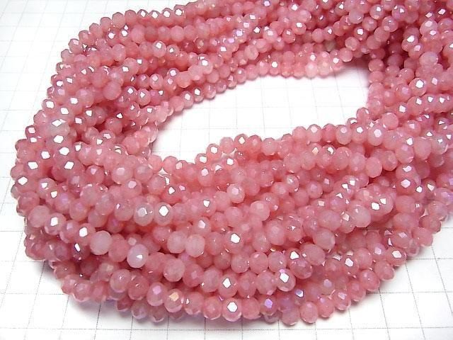Glasperlen Facettierte Knopf-Rondelle 6x6x4.5mm Milchig x Rot AB 1 Strang Perlen (ca. 15 Zoll/38 cm)
