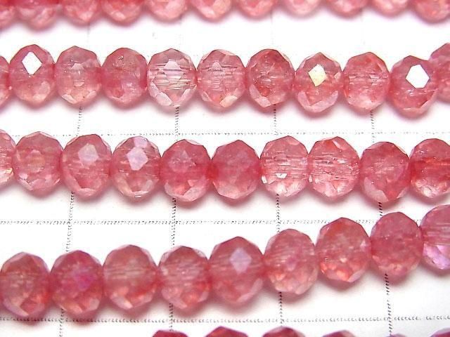 Glasperlen Facettierte Knopf-Rondelle 6x6x4.5mm Klar x Rot AB 1 Strang Perlen (ca. 15 Zoll/38 cm)