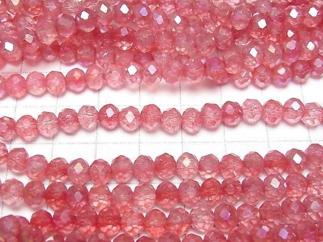 Glasperlen Facettierte Knopf-Rondelle 6x6x4.5mm Klar x Rot AB 1 Strang Perlen (ca. 15 Zoll/38 cm)