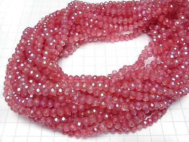 Glasperlen Facettierte Knopf-Rondelle 6x6x4.5mm Klar x Rot AB 1 Strang Perlen (ca. 15 Zoll/38 cm)
