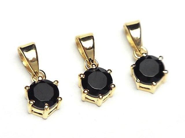 High Quality Black Spinel AAA Round Faceted 7x6mm Pendant 18KGP