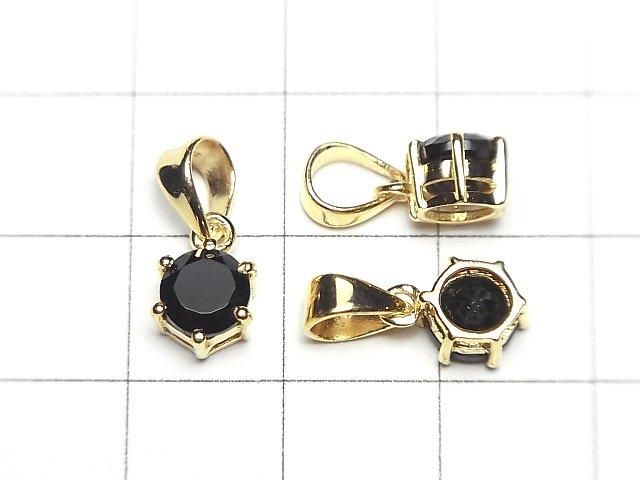 High Quality Black Spinel AAA Round Faceted 7x6mm Pendant 18KGP