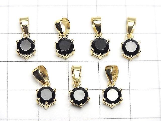 Hochwertiger schwarzer Spinell AAA runder facettierter 7x6mm Anhänger 18KGP