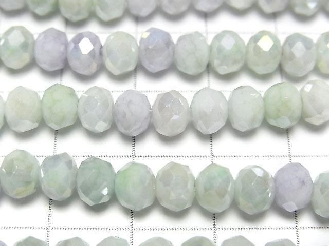 Glasperlen Facettierte Knopf-Rondelle 6x6x4.5mm Grün x Weiß AB 1 Strang Perlen (ca. 15 Zoll/37 cm)