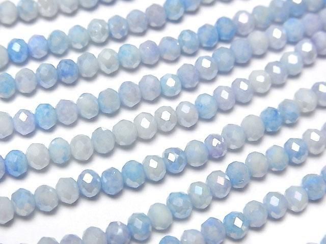 Glasperlen Facettierte Knopf-Rondelle 4x4x3.5mm Blau x Weiß AB 1 Strang Perlen (ca. 15 Zoll/38 cm)