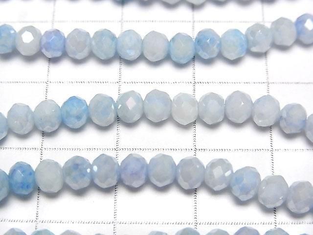 Glasperlen Facettierte Knopf-Rondelle 4x4x3.5mm Blau x Weiß AB 1 Strang Perlen (ca. 15 Zoll/38 cm)