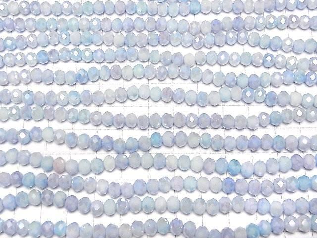 Glasperlen facettierte Knopf-Rondelle 6x6x4,5mm Blau x Weiß AB 1Strang Perlen (ca. 15 Zoll/37 cm)