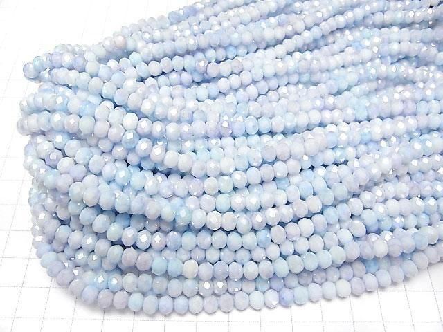 Glasperlen facettierte Knopf-Rondelle 6x6x4,5mm Blau x Weiß AB 1Strang Perlen (ca. 15 Zoll/37 cm)