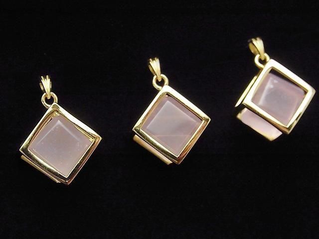 Rose Quartz AAA- Dice Pendant 20x20mm 18KGP 1pc