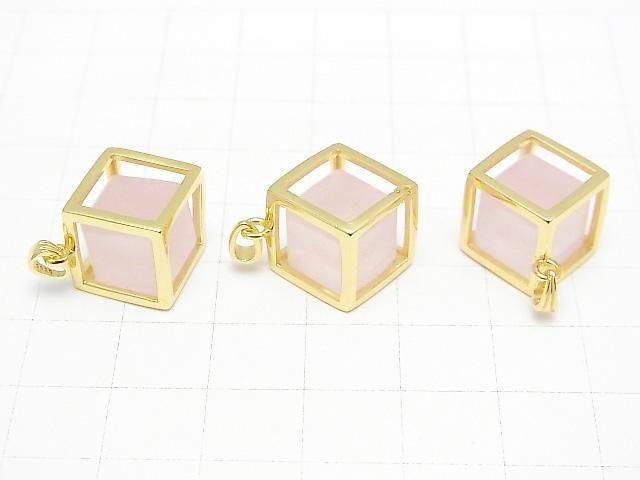 Rose Quartz AAA- Dice Pendant 20x20mm 18KGP 1pc