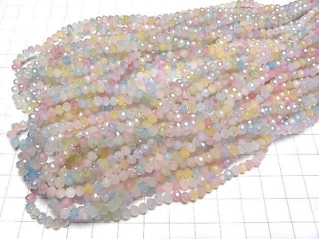 Glasperlen facettierte Knopf-Rondelle 4,5x4,5x3,5mm Milchig x Mehrfarbig AB 1Strang Perlen (ca. 15 Zoll/37 cm)