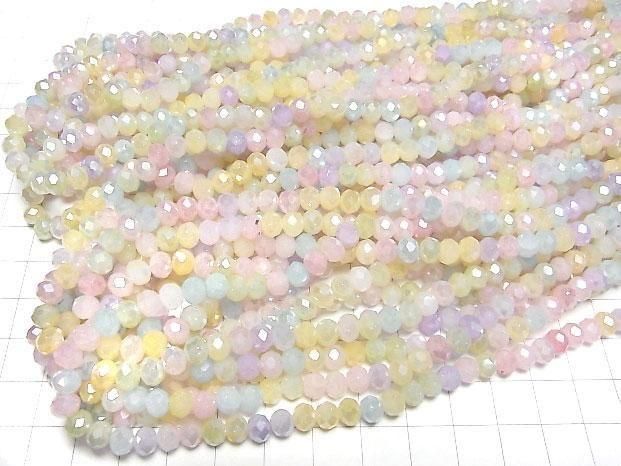 Glasperlen facettierte Knopf-Rondelle 6x6x4,5mm Milchig x Mehrfarbig AB 1Strang Perlen (ca. 15 Zoll/37 cm)