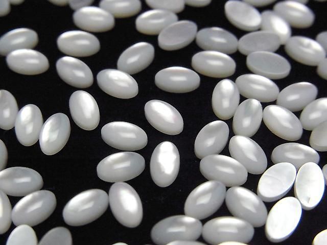 Hochwertige Weiße Muschel (Silberlippen-Auster) AAA Ovaler Cabochon 5x3mm 5 Stück