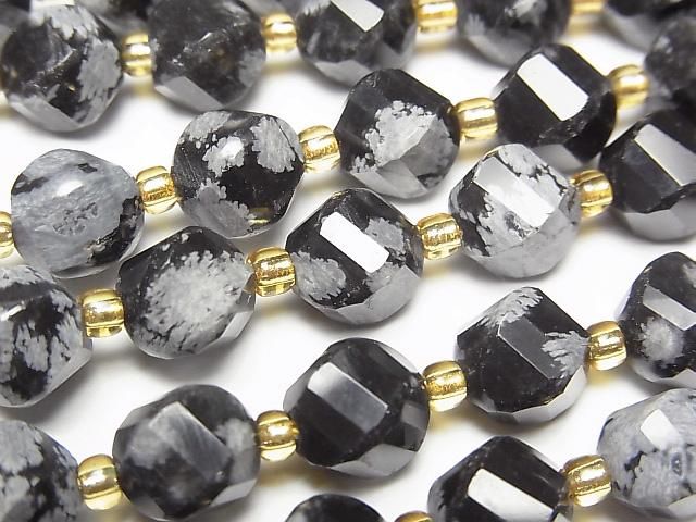High Quality! Snowflake Obsidian Twist x Multiple Facets 8x7x7mm 1strand beads (aprx.15inch/36cm)