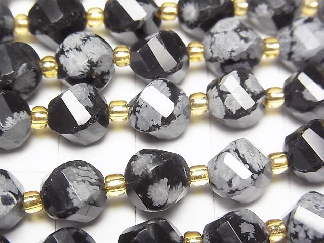 High Quality! Snowflake Obsidian Twist x Multiple Facets 8x7x7mm 1strand beads (aprx.15inch/36cm)