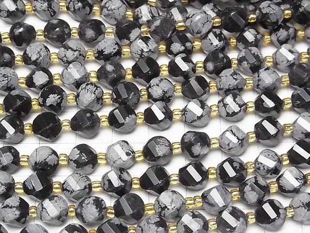 Hohe Qualität! Schneeflocken-Obsidian Twist x Mehrere Facetten 8x7x7mm 1Strang Perlen (ca. 15 Zoll/36 cm)