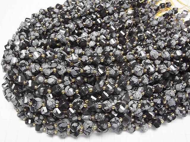 Hohe Qualität! Schneeflocken-Obsidian Twist x Mehrere Facetten 8x7x7mm 1Strang Perlen (ca. 15 Zoll/36 cm)