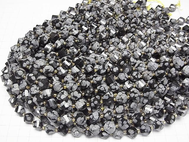 Hohe Qualität! Schneeflocken-Obsidian Twist x Mehrere Facetten 10x8x8mm 1Strang Perlen (ca. 15 Zoll/36 cm)