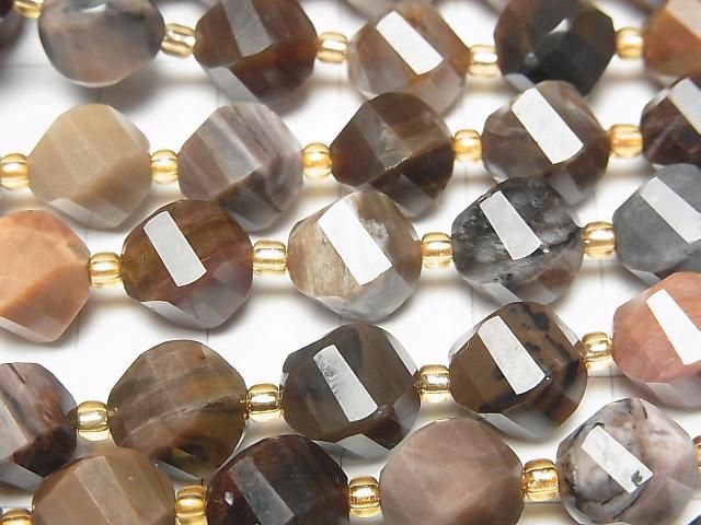High Quality! Petrified Wood Twist x Multiple Facets 10x9x9mm 1strand beads (aprx.15inch/36cm)