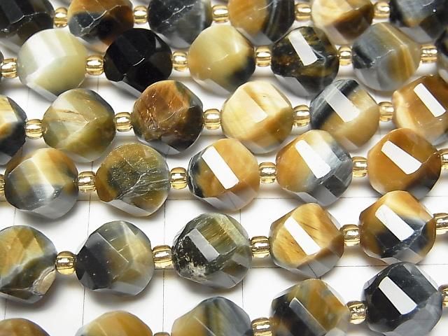 High Quality! Silver Blue & Golden Tiger's Eye AA+ Twist x Multiple Facets 10x9x9mm half or 1strand beads (aprx.15inch/36cm)