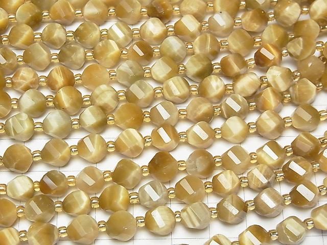 Hohe Qualität! Goldener Tigerauge AA++ Twist x Mehrere Facetten 8x7x7mm halb oder 1Strang Perlen (ca. 15 Zoll/36 cm)