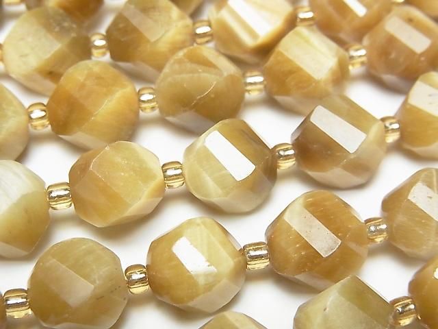 High Quality! Golden Tiger's Eye AA++ Twist x Multiple Facets 10x8x8mm half or 1strand beads (aprx.15inch/36cm)