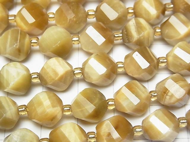 High Quality! Golden Tiger's Eye AA++ Twist x Multiple Facets 10x8x8mm half or 1strand beads (aprx.15inch/36cm)