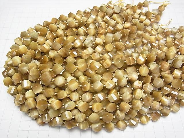 Hohe Qualität! Goldener Tigerauge AA++ Twist x Mehrere Facetten 10x8x8mm halb oder 1Strang Perlen (ca. 15 Zoll/36 cm)