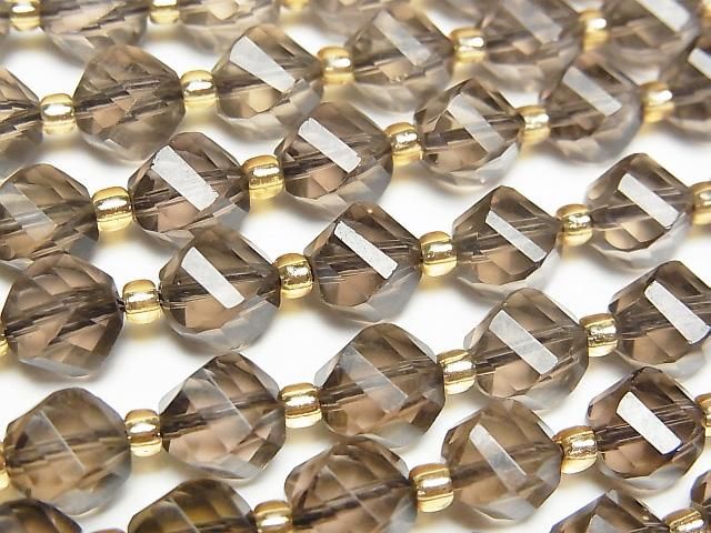 高品質!煙水晶 AAA 刻面紐紋 8x7x7公釐 半串或一串珠子 (約15英吋/36公分)
