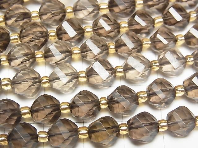 高品質!煙水晶 AAA 刻面紐紋 8x7x7公釐 半串或一串珠子 (約15英吋/36公分)