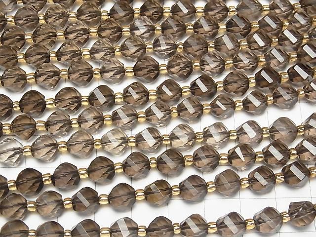 高品質!煙水晶 AAA 刻面紐紋 8x7x7公釐 半串或一串珠子 (約15英吋/36公分)