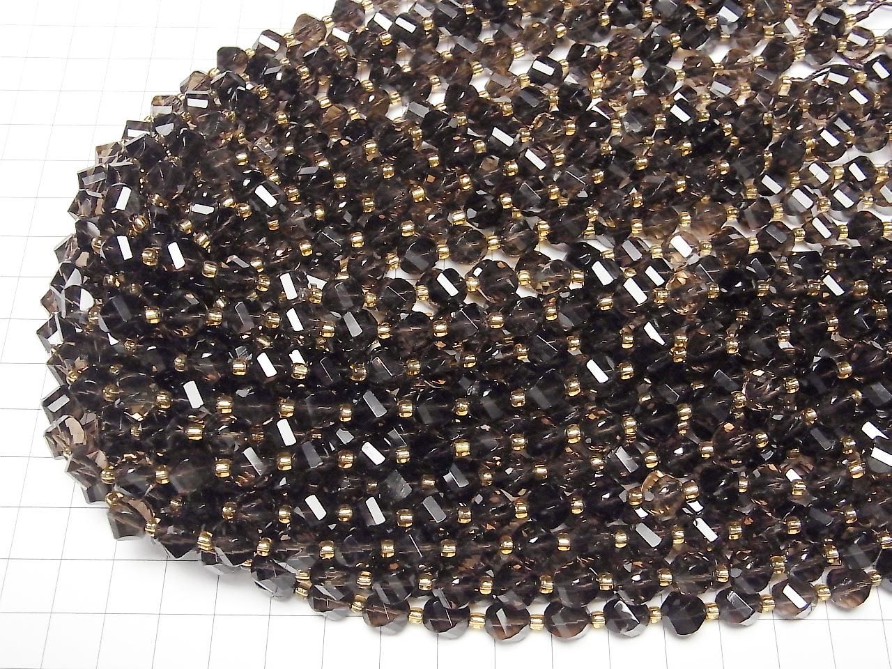 Smoky Quartz AAA Twist xMultiple Facets 8x7x7mm half or 1strand beads (aprx.15inch/36cm)High Quality!