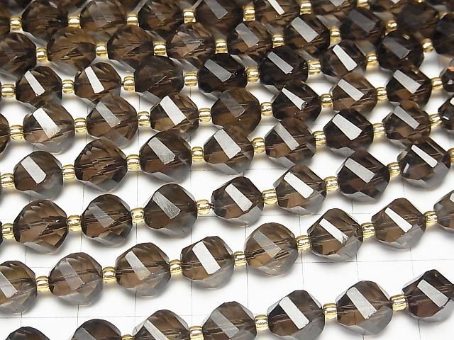 Haute qualité ! Quartz fumé AAA Torsion x multiples facettes 10x8x8mm demi ou 1 rang de perles (env. 15inch/36cm)