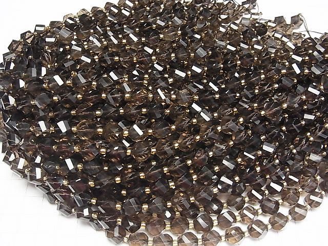 Haute qualité ! Quartz fumé AAA Torsion x multiples facettes 10x8x8mm demi ou 1 rang de perles (env. 15inch/36cm)